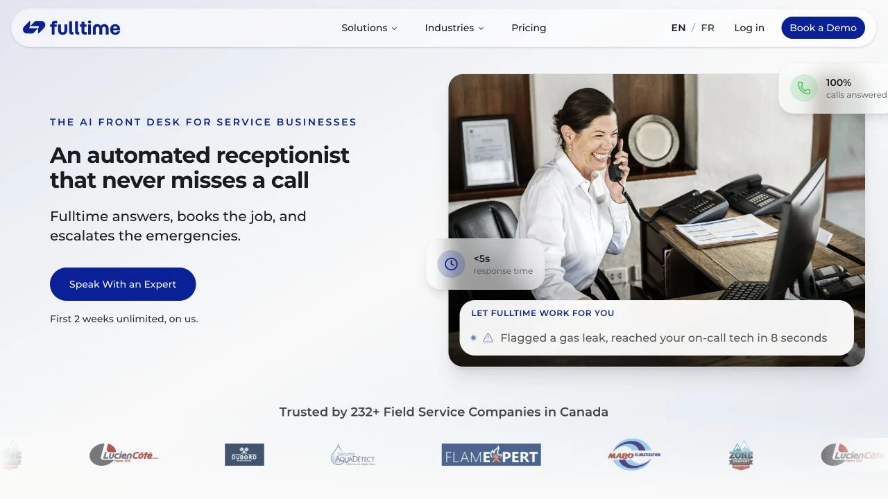 Screenshot of Fulltime’s English homepage.