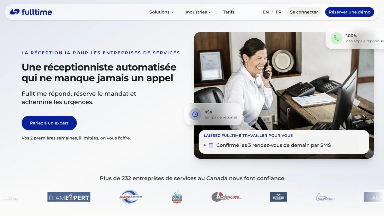 Capture de la page d’accueil de Fulltime en français.